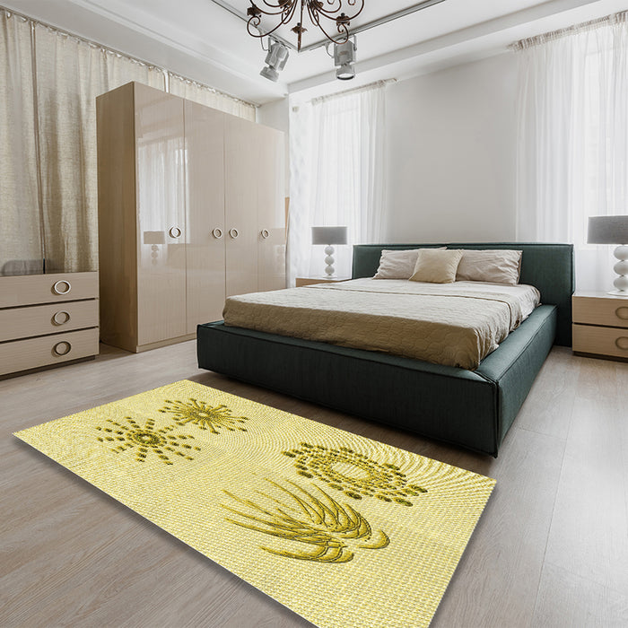 Patterned Sun Yellow Rug in a Bedroom, pat899yw