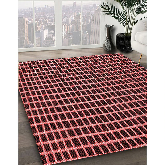 Patterned Red Rug in Family Room, pat9rd