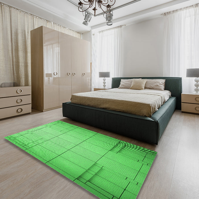 Patterned Neon Green Rug in a Bedroom, pat90grn