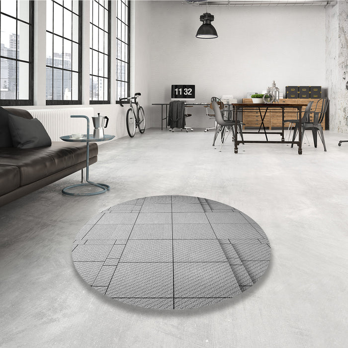 Round Patterned Gray Rug in a Office, pat90gry