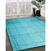 Machine Washable Transitional Dark Turquoise Green Rug in a Family Room, wshpat90lblu