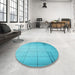 Round Patterned Dark Turquoise Green Rug in a Office, pat90lblu