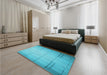 Patterned Dark Turquoise Green Rug in a Bedroom, pat90lblu