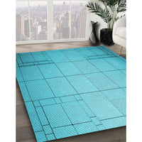 Patterned Dark Turquoise Green Rug, pat90lblu