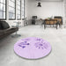 Round Patterned Bright Lilac Purple Rug in a Office, pat900pur