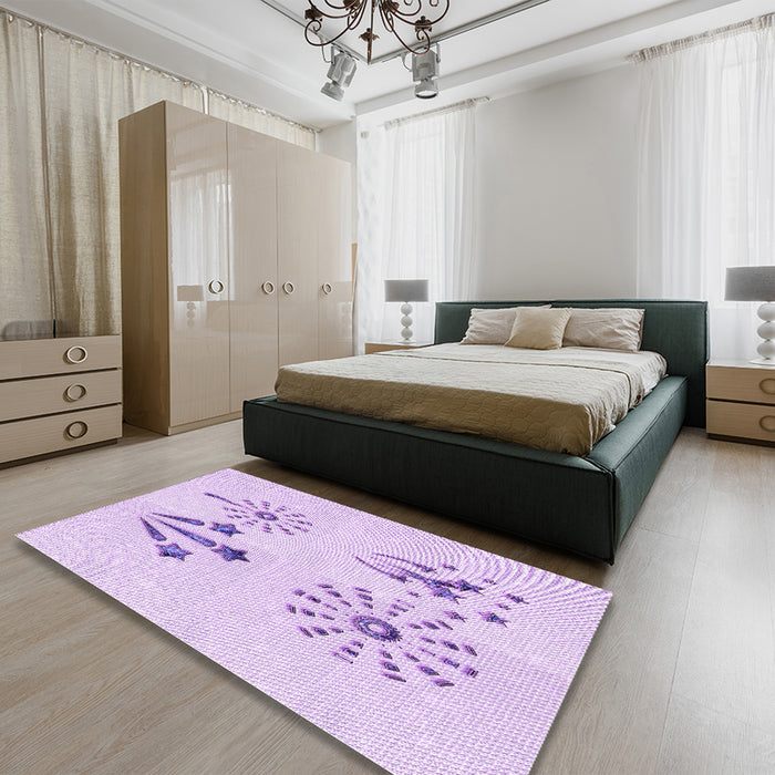 Patterned Bright Lilac Purple Rug in a Bedroom, pat900pur