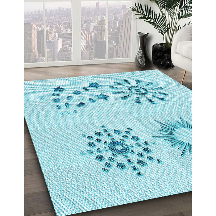 Patterned Diamond Blue Rug in Family Room, pat901lblu