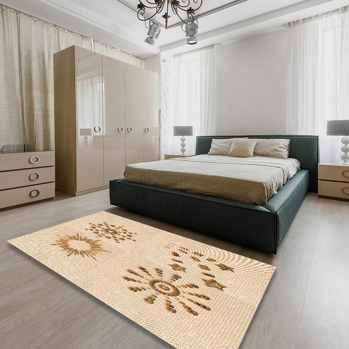 Patterned Brown Sand Brown Rug in a Bedroom, pat901org