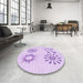 Round Patterned Bright Lilac Purple Rug in a Office, pat901pur