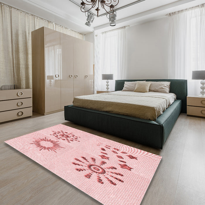 Round Machine Washable Transitional Pastel Red Pink Rug in a Office, wshpat901rd