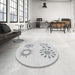 Round Machine Washable Transitional White Smoke Rug in a Office, wshpat901