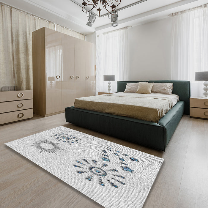 Patterned Off-White Novelty Rug in a Bedroom, pat901