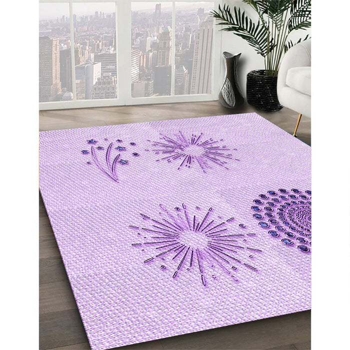 Patterned Purple Rug in Family Room, pat902pur