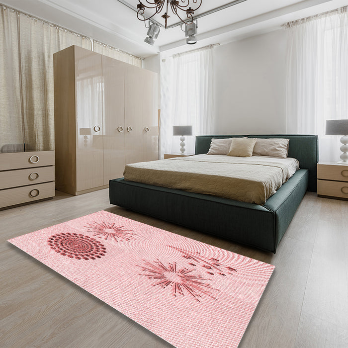 Patterned Pastel Red Pink Rug in a Bedroom, pat902rd