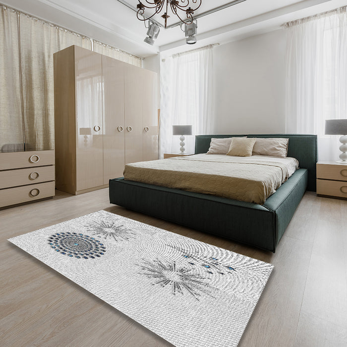 Patterned Off-White Novelty Rug in a Bedroom, pat902
