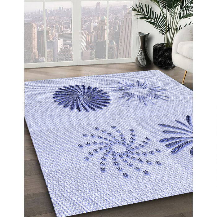 Patterned Lavender Blue Rug in Family Room, pat903blu