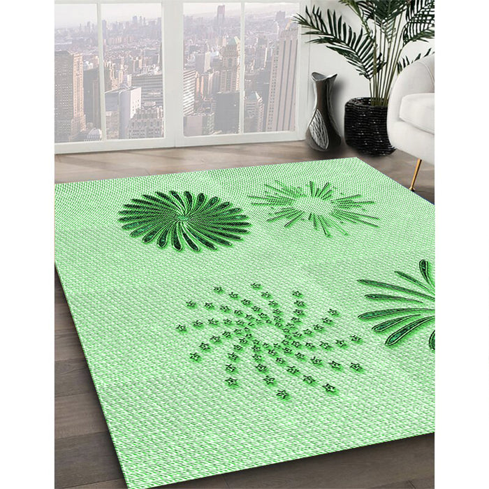 Patterned Light Green Rug in Family Room, pat903grn