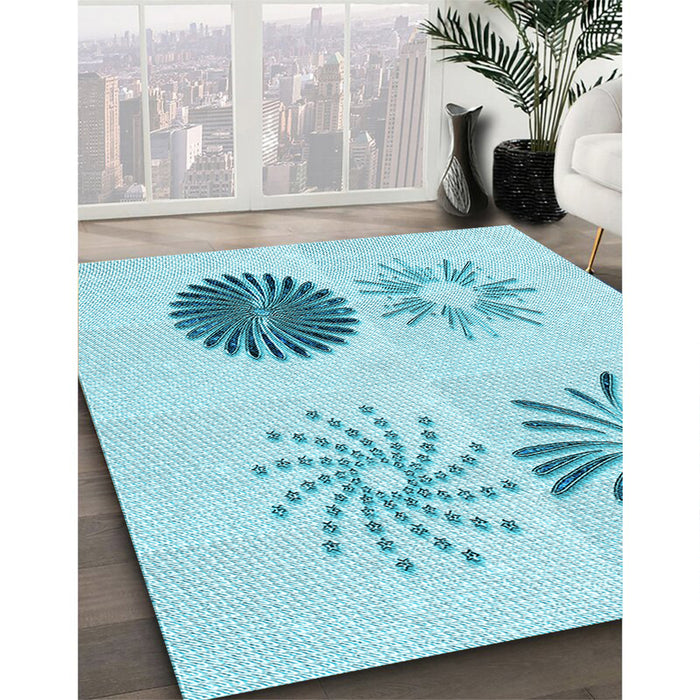 Patterned Electric Blue Rug in Family Room, pat903lblu
