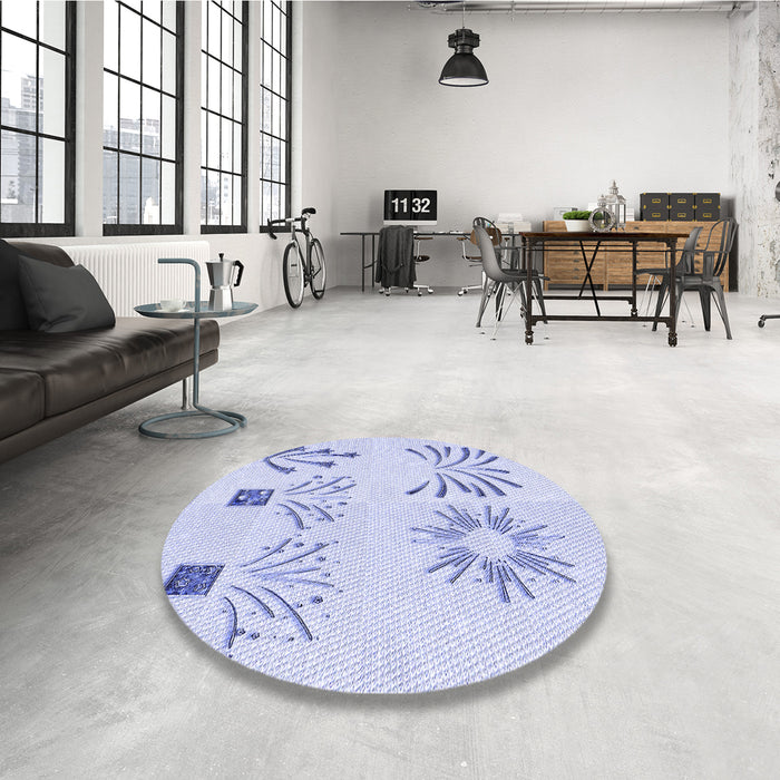 Round Patterned Lavender Blue Rug in a Office, pat904blu