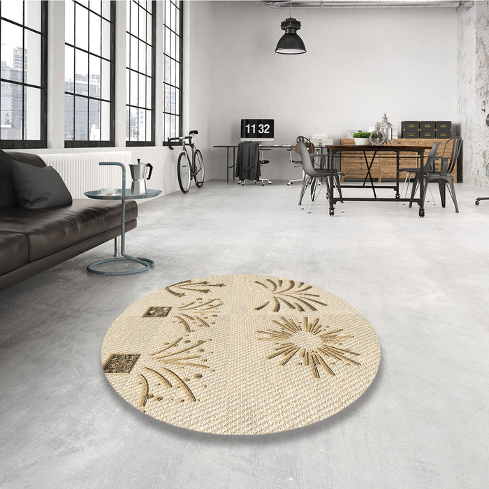 Round Patterned Brown Sand Brown Rug in a Office, pat904brn