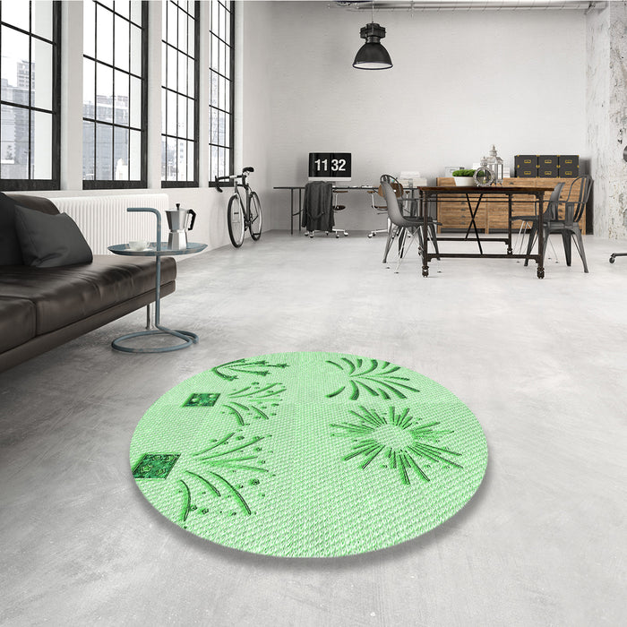 Round Patterned Mint Green Rug in a Office, pat904grn