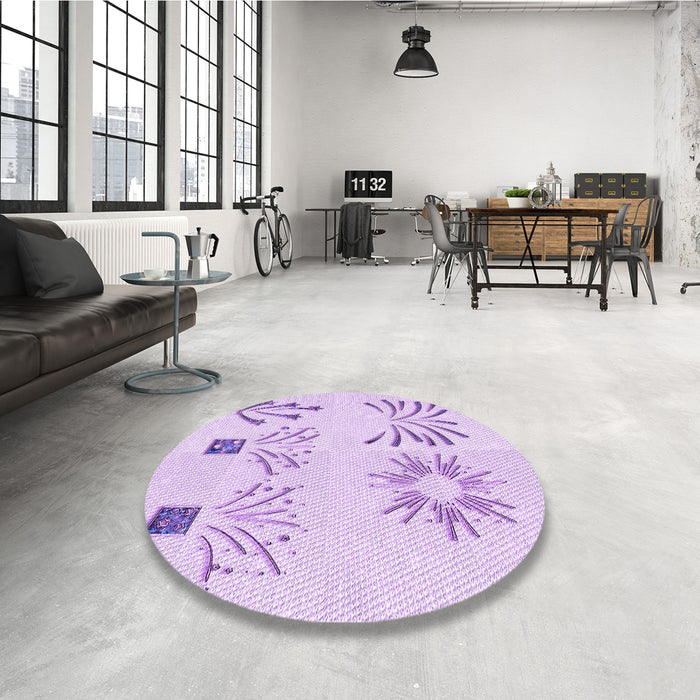 Round Patterned Bright Lilac Purple Rug in a Office, pat904pur