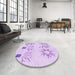 Round Patterned Bright Lilac Purple Rug in a Office, pat904pur