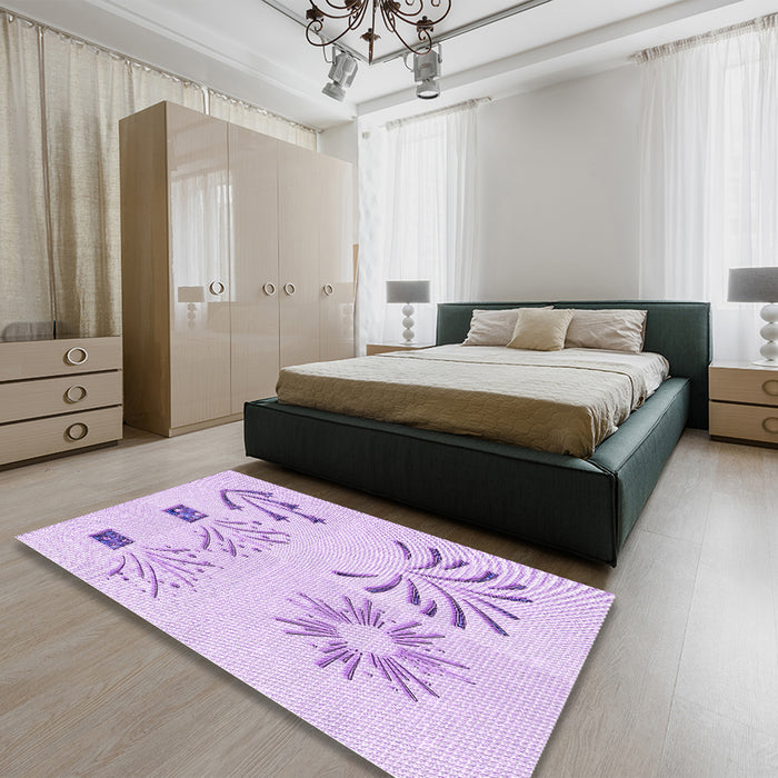 Patterned Bright Lilac Purple Rug in a Bedroom, pat904pur