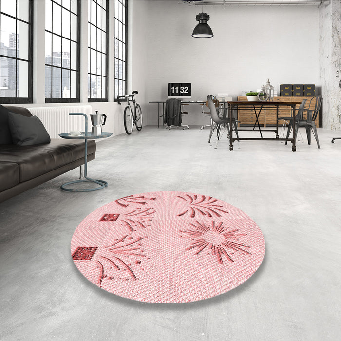 Round Patterned Pastel Red Pink Rug in a Office, pat904rd