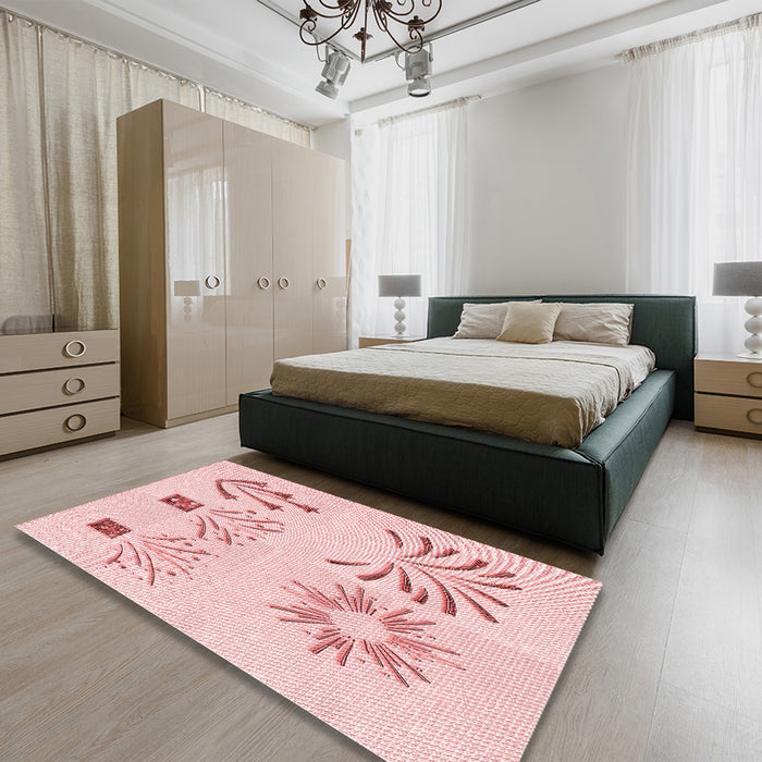 Patterned Pastel Red Pink Rug in a Bedroom, pat904rd