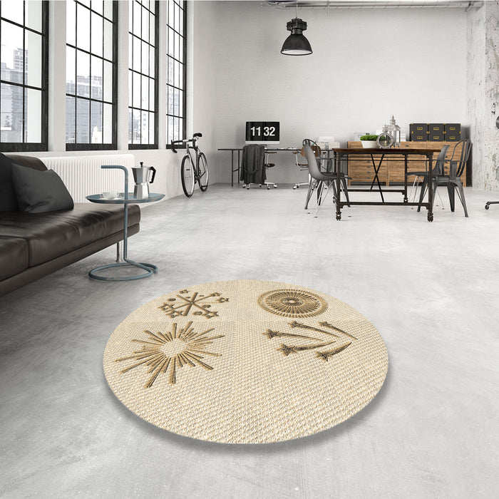 Round Patterned Peach Beige Rug in a Office, pat905brn