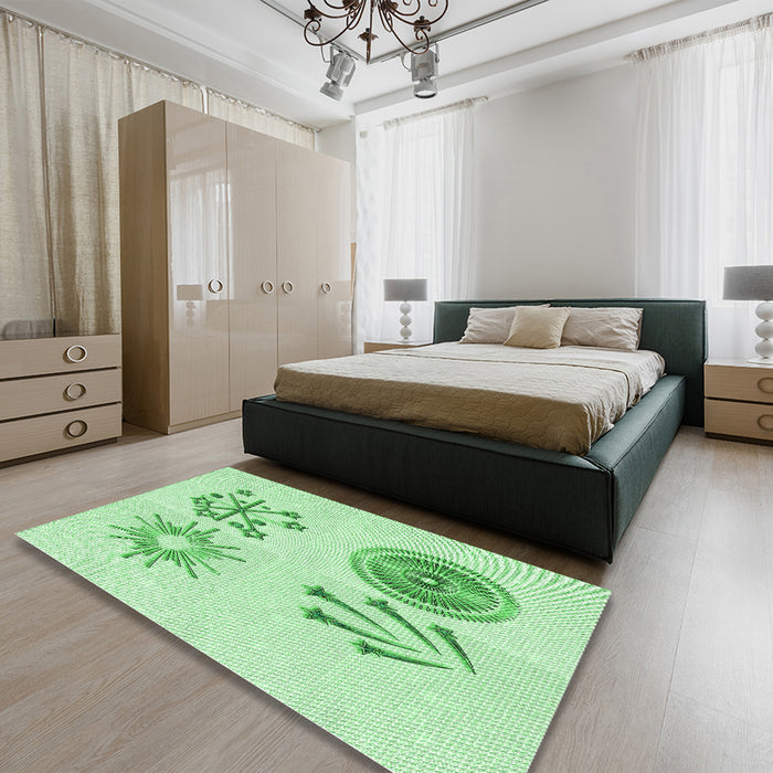 Patterned Light Green Rug in a Bedroom, pat905grn