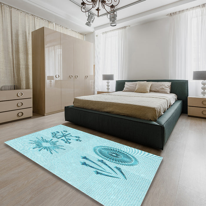 Patterned Electric Blue Rug in a Bedroom, pat905lblu