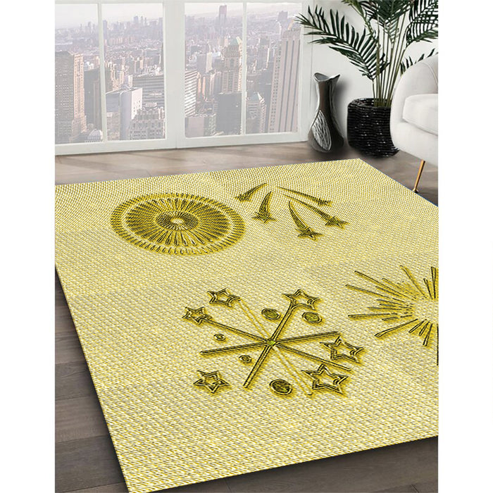 Patterned Sun Yellow Rug in Family Room, pat905yw