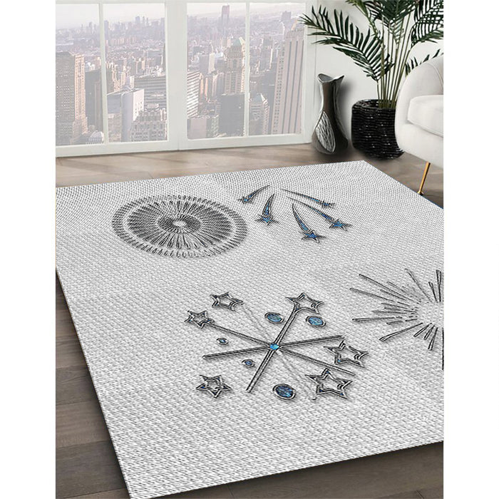 Patterned Off-White Novelty Rug in Family Room, pat905