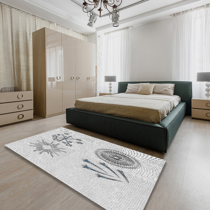 Patterned Off-White Novelty Rug in a Bedroom, pat905