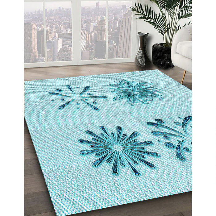 Patterned Electric Blue Rug in Family Room, pat906lblu