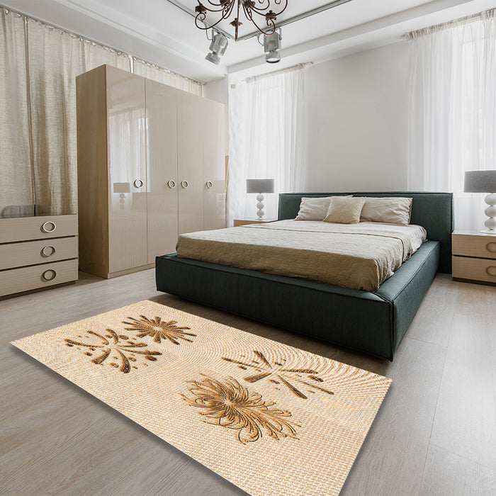 Patterned Bronze Brown Rug in a Bedroom, pat906org