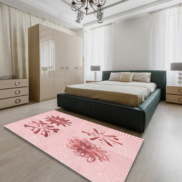 Patterned Light Rose Pink Rug in a Bedroom, pat906rd