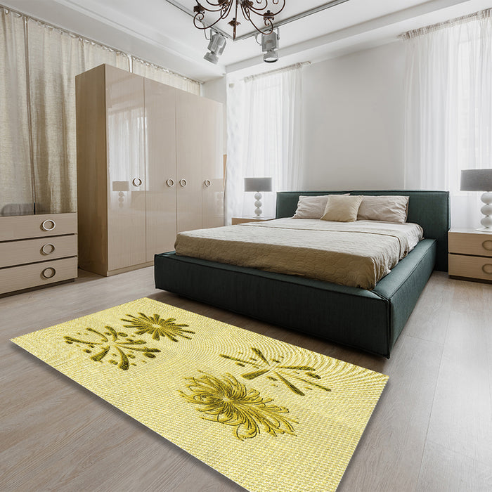 Patterned Sun Yellow Rug in a Bedroom, pat906yw