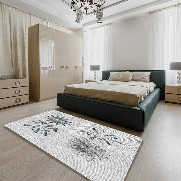Patterned Off-White Novelty Rug in a Bedroom, pat906