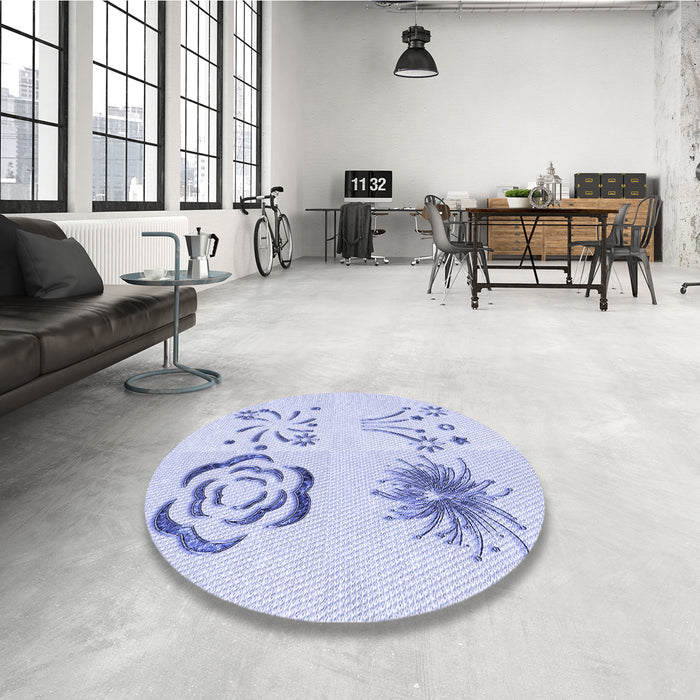 Round Patterned Lavender Blue Rug in a Office, pat907blu