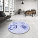 Round Patterned Lavender Blue Rug in a Office, pat907blu