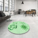 Round Patterned Mint Green Rug in a Office, pat907grn
