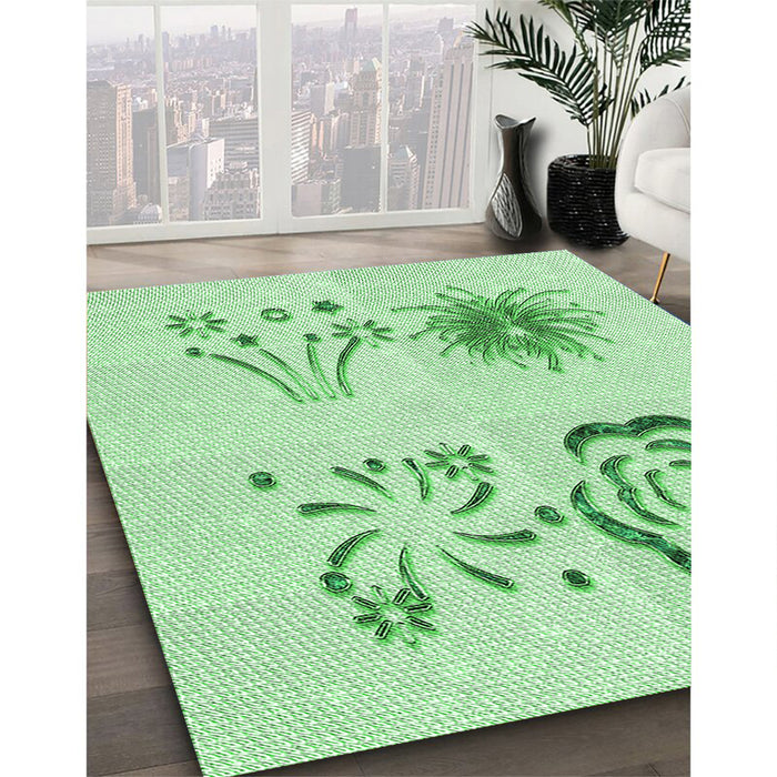 Patterned Mint Green Rug in Family Room, pat907grn