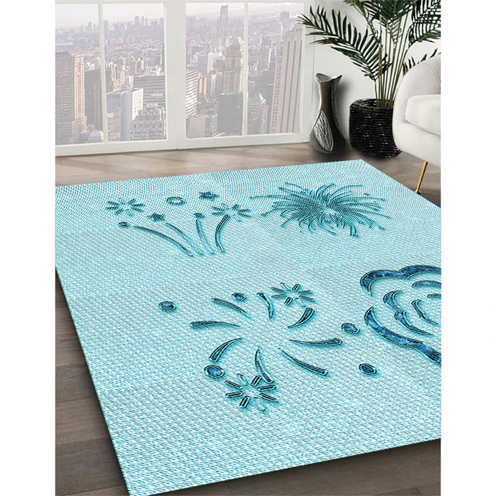 Machine Washable Transitional Electric Blue Rug in a Family Room, wshpat907lblu