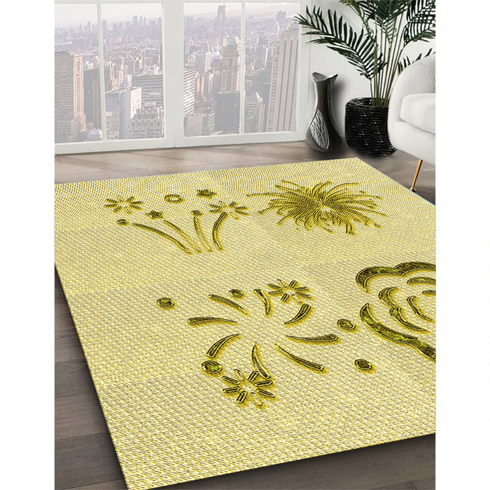 Patterned Sun Yellow Rug in Family Room, pat907yw