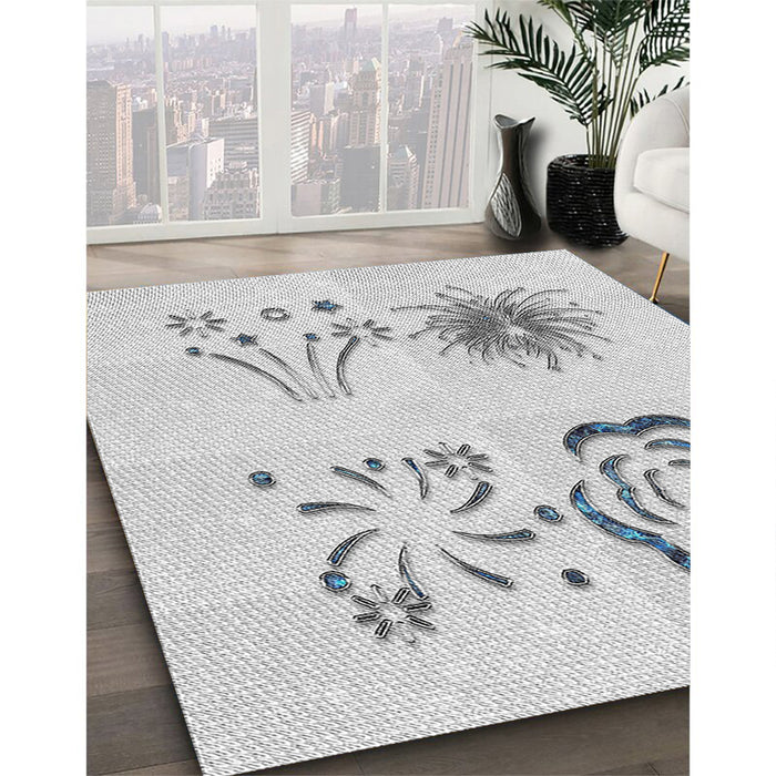 Patterned Off-White Novelty Rug in Family Room, pat907