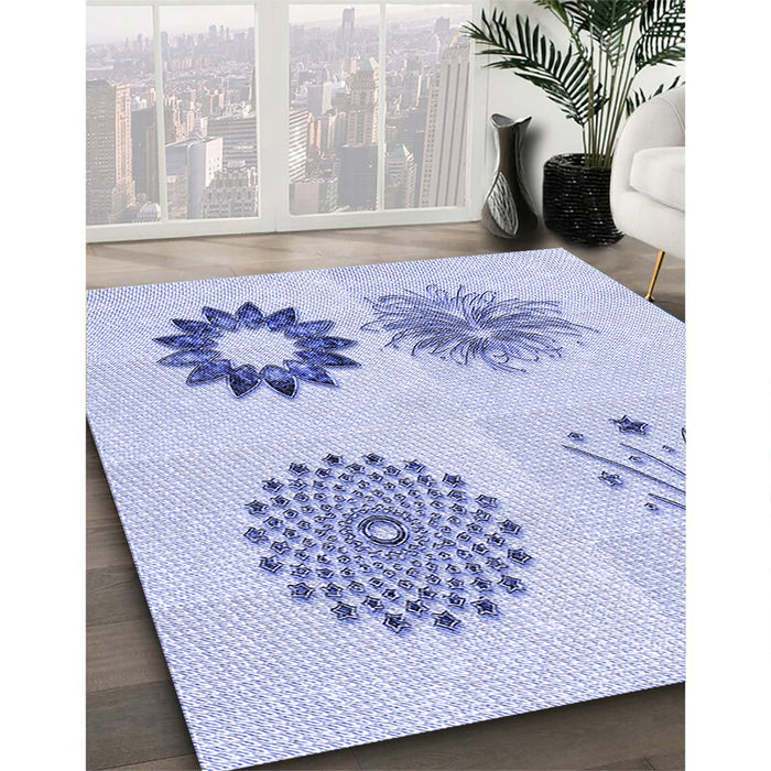 Patterned Lavender Blue Rug in Family Room, pat908blu