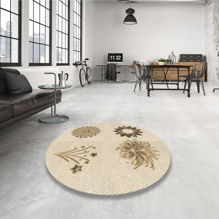 Round Patterned Peru Brown Rug in a Office, pat908brn